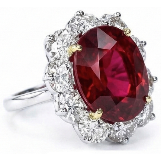 Anello da donna con rubini e diamanti da 4,55 carati, gioielli in oro 14K