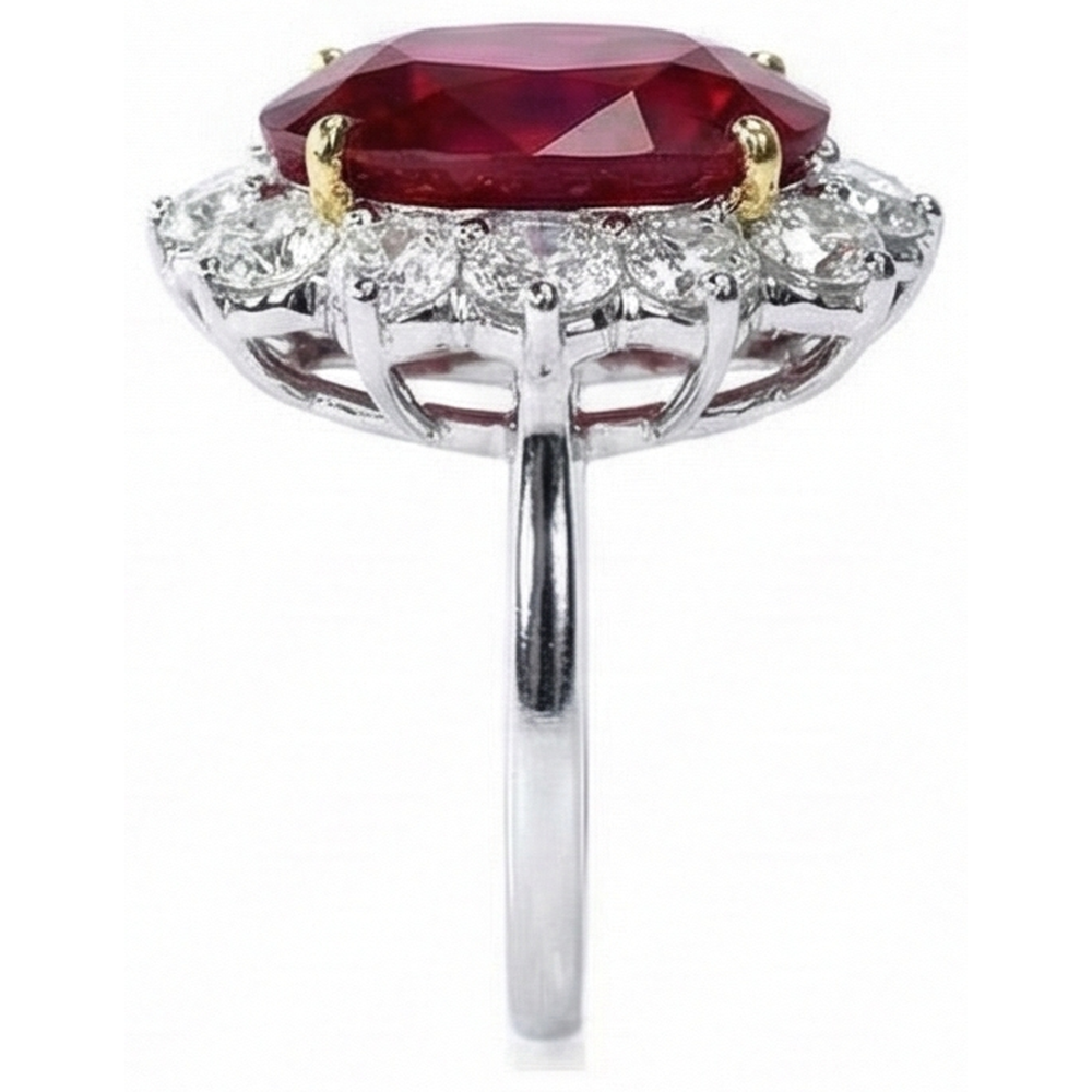 Anello da donna con rubini e diamanti da 4,55 carati, gioielli in oro 14K