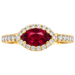 Anello da donna con rubino taglio marquise rosso e diamante 3.50 carati in oro giallo 14K