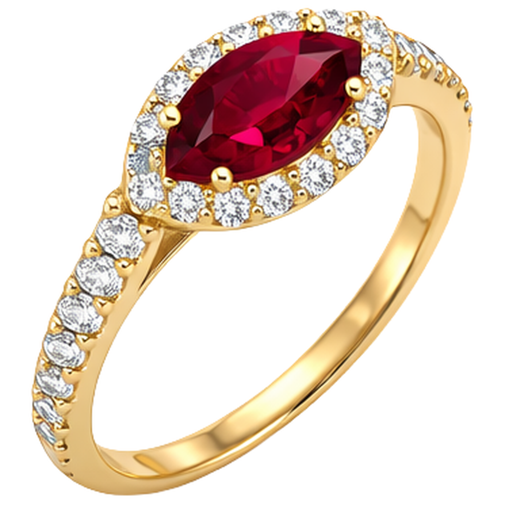 Anello da donna con rubino taglio marquise rosso e diamante 3.50 carati in oro giallo 14K