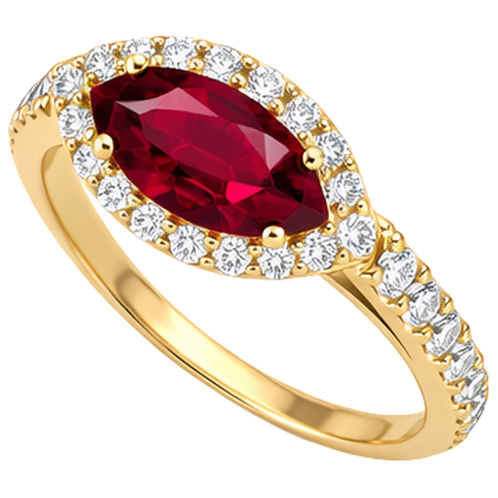 Anello da donna con rubino taglio marquise rosso e diamante 3.50 carati in oro giallo 14K