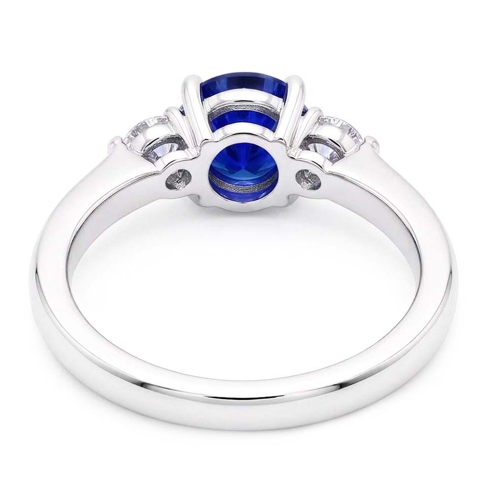 Anello da donna con zaffiro Ceylon 2,50 carati 3 pietre tonde in oro bianco 14 carati