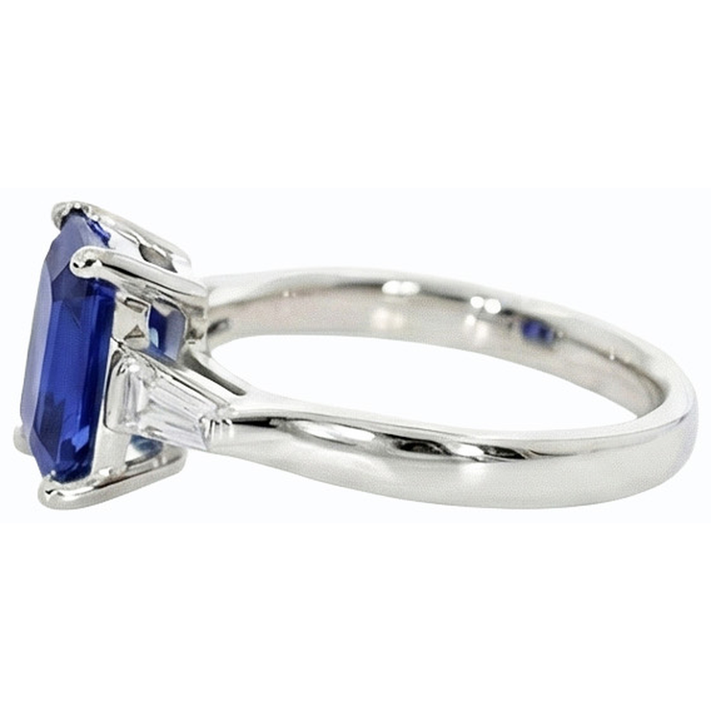 vero baguette diamante 3carati anello vista di profilo