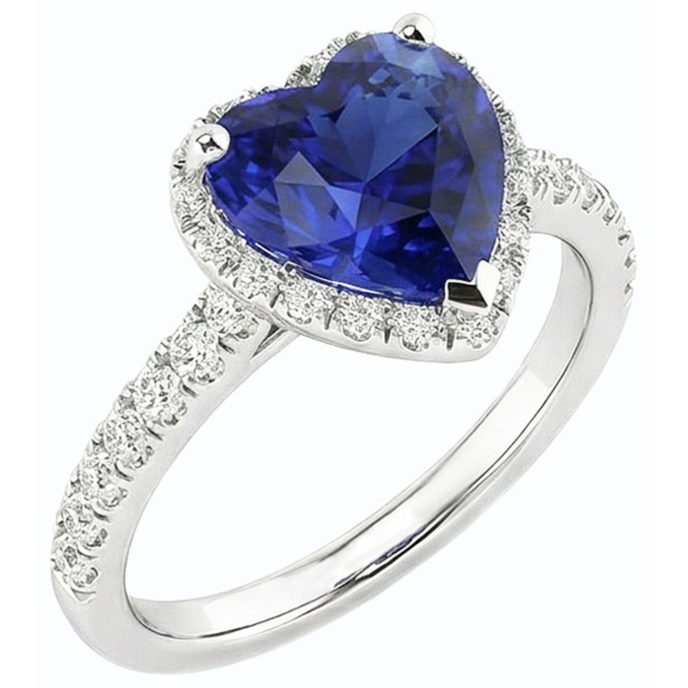 Anello da donna con zaffiro Srilanka e diamanti 3.50 carati