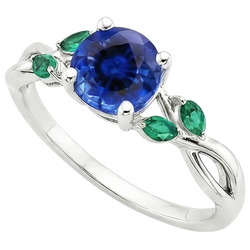 Anello da donna con zaffiro blu naturale e smeraldi 3 carati