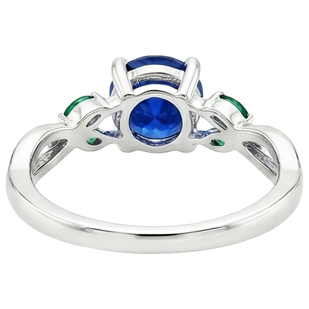 Anello da donna con zaffiro blu naturale e smeraldi 3 carati
