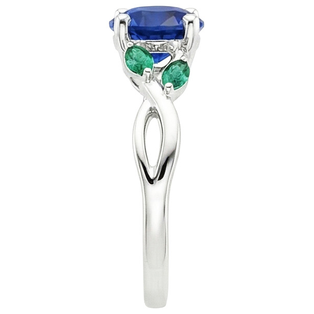 Anello da donna con zaffiro blu naturale e smeraldi 3 carati