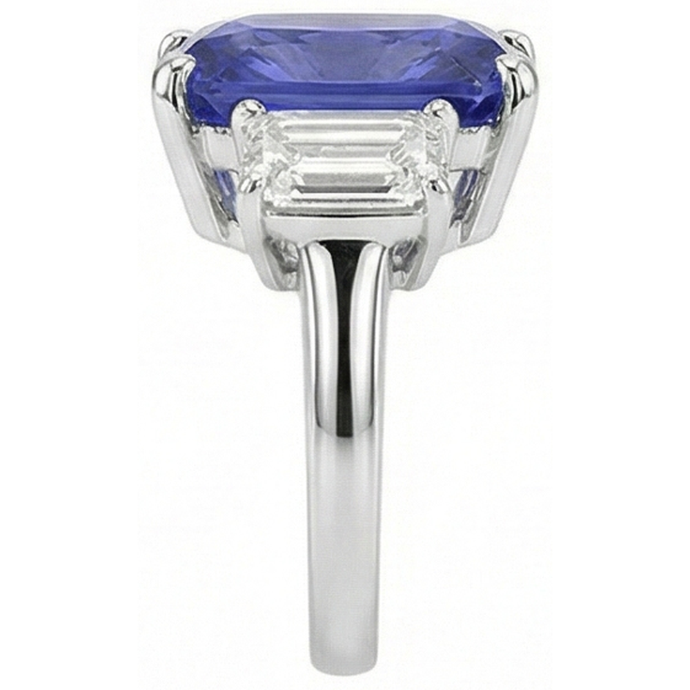 Anello da donna con zaffiro blu radiante 3 pietre 7 carati smeraldo diamanti