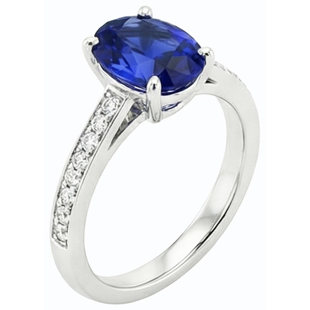 Anello da donna con zaffiro di Ceylon con gemme e diamanti. 4.50 carati