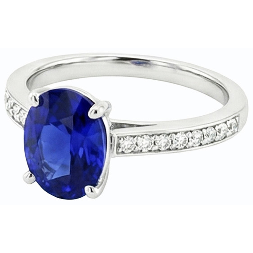 Anello da donna con zaffiro di Ceylon con gemme e diamanti. 4.50 carati