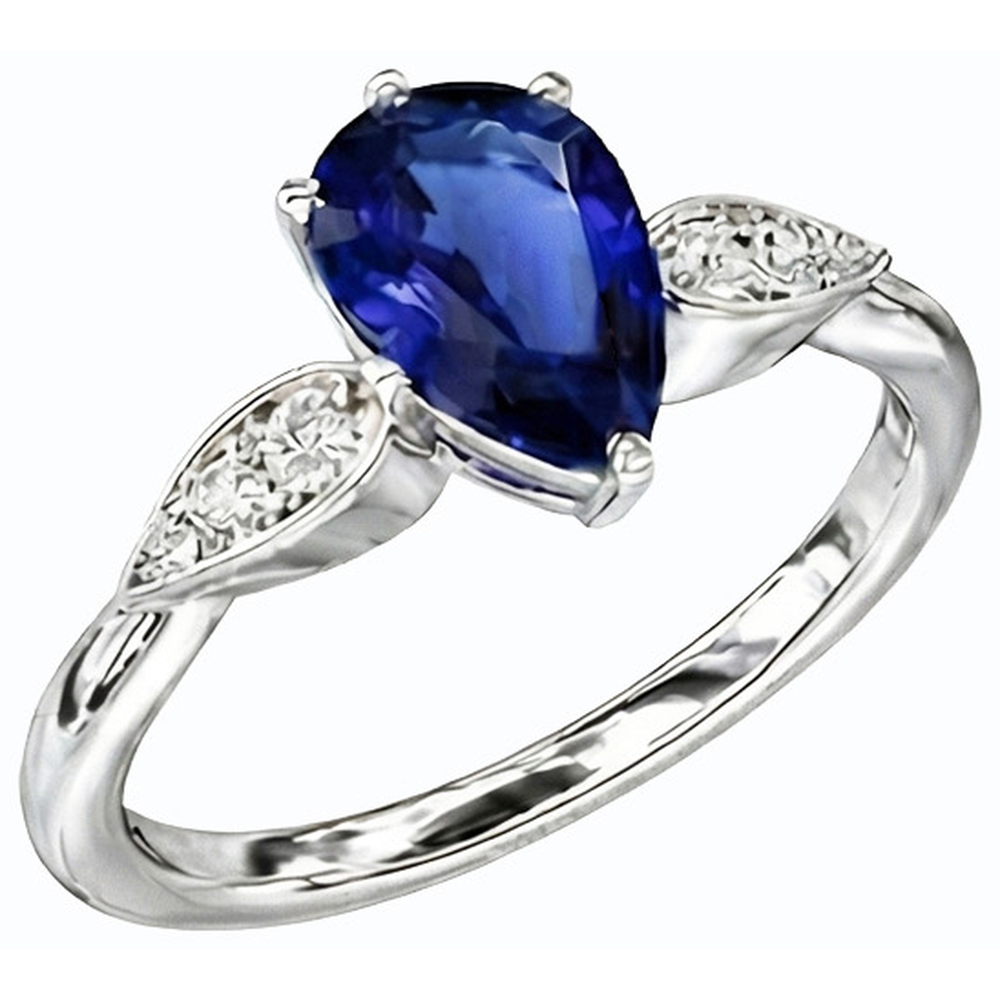 Anello da donna con zaffiro di Ceylon da 2 carati e diamante in oro bianco 14K