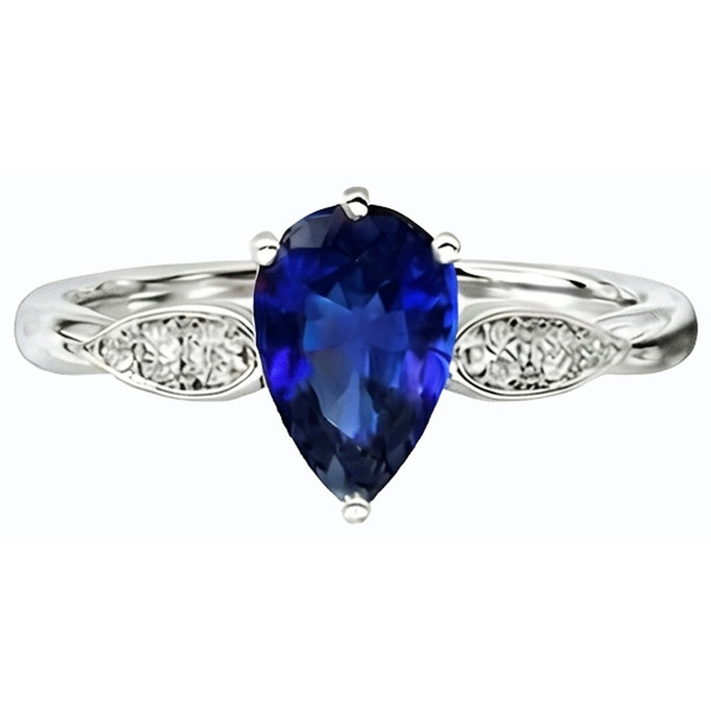Anello da donna con zaffiro di Ceylon da 2 carati e diamante in oro bianco 14K