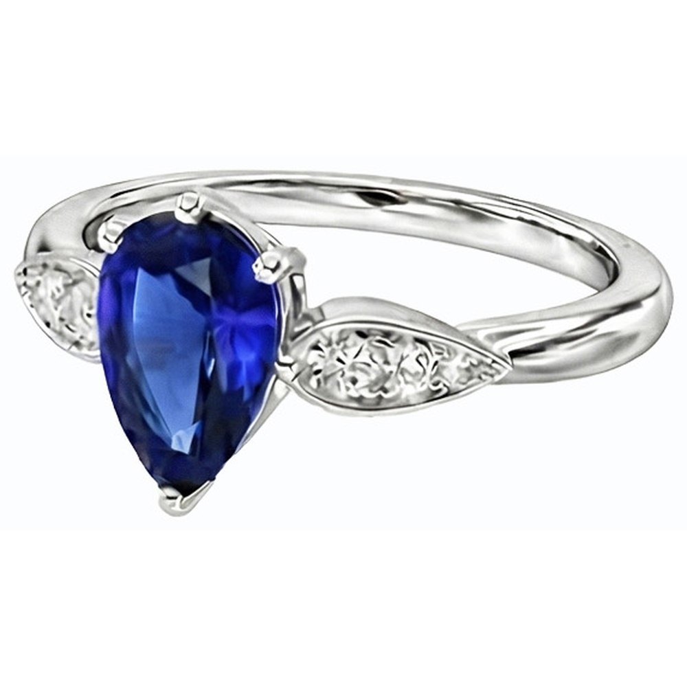 Anello da donna con zaffiro di Ceylon da 2 carati e diamante in oro bianco 14K