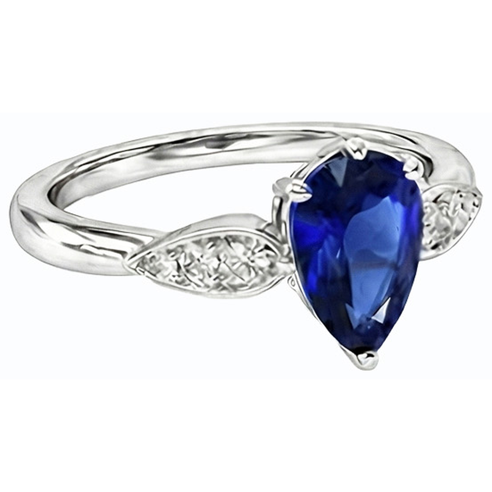 Anello da donna con zaffiro di Ceylon da 2 carati e diamante in oro bianco 14K