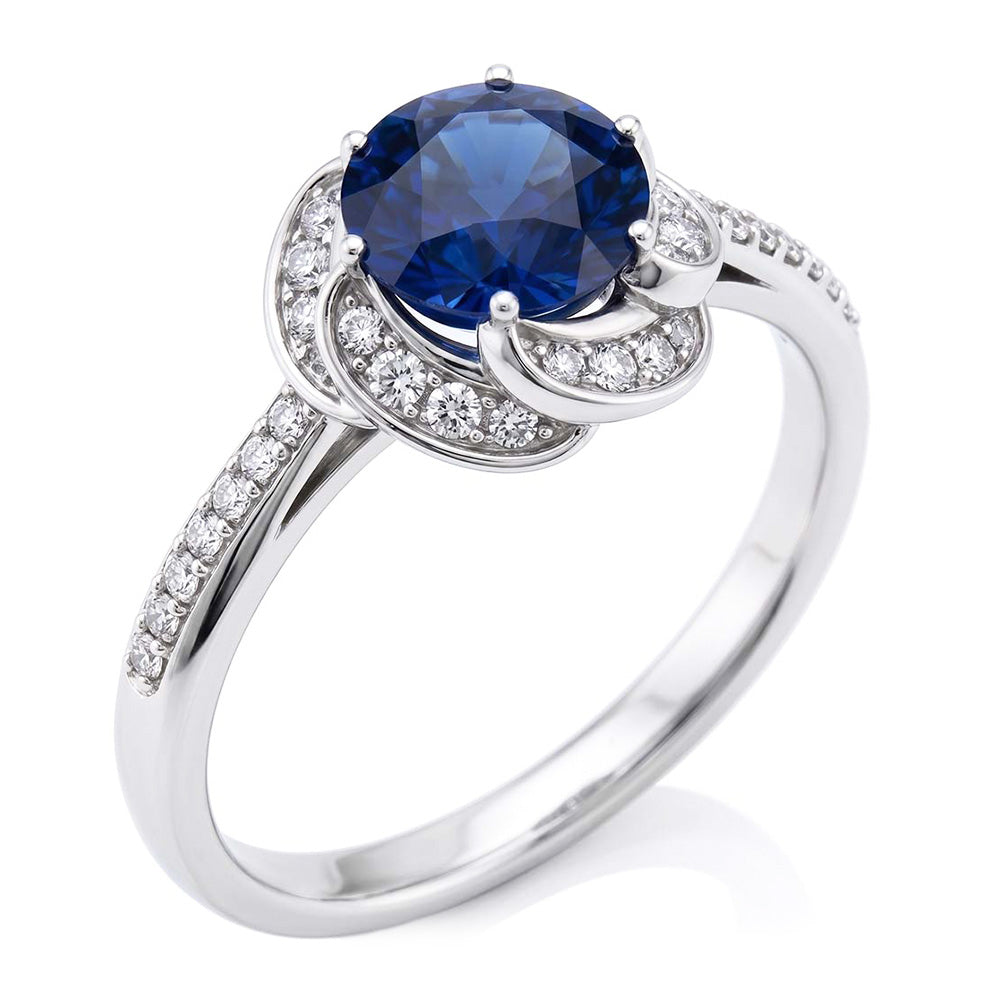 Anello da donna con zaffiro stile fiore con gioielli con diamanti Halo 3 carati in oro
