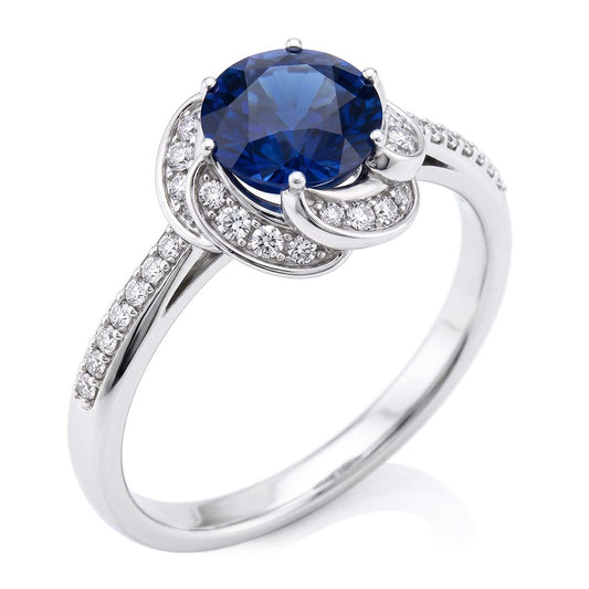Anello da donna con zaffiro stile fiore con gioielli con diamanti Halo 3 carati in oro