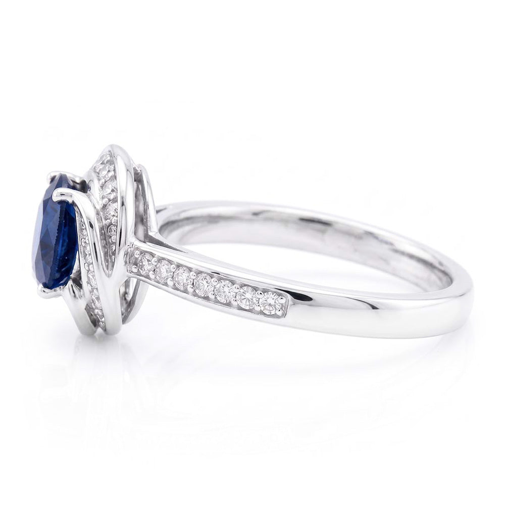Anello da donna con zaffiro stile fiore con gioielli con diamanti Halo 3 carati in oro