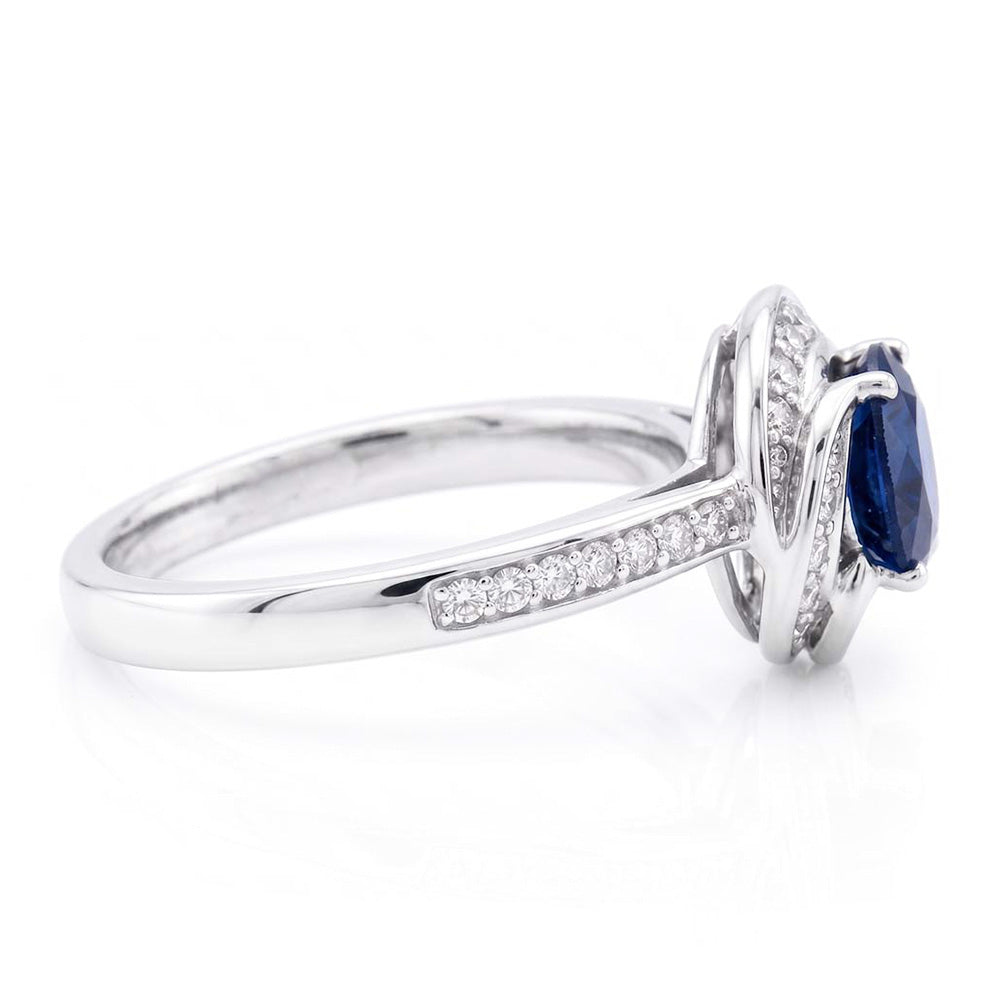 Anello da donna con zaffiro stile fiore con gioielli con diamanti Halo 3 carati in oro