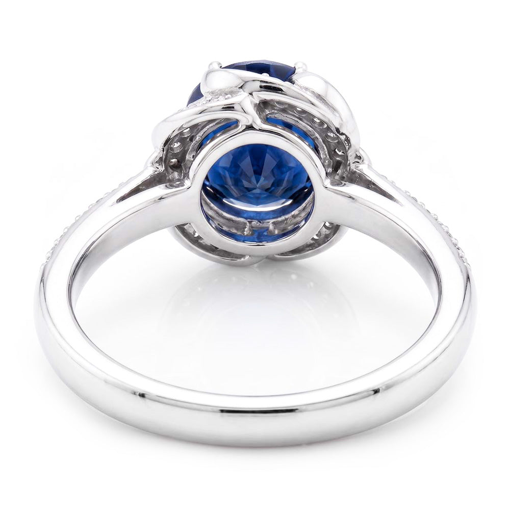 Anello da donna con zaffiro stile fiore con gioielli con diamanti Halo 3 carati in oro