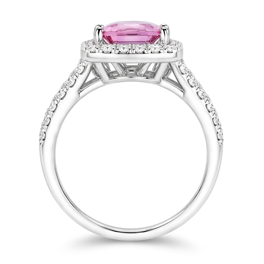 Anello da donna in oro bianco con diamante taglio cuscino Kunzite rosa 24.50 ct