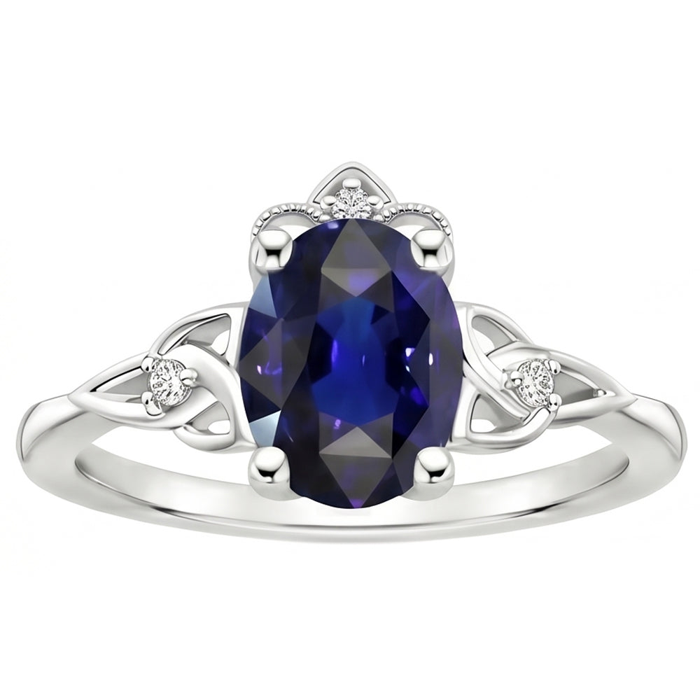 Anello da donna in oro con diamanti piccoli in stile vintage con zaffiro blu 2.50 carati
