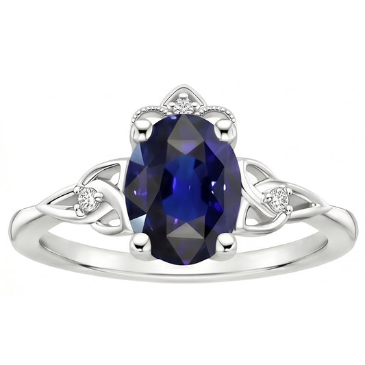 Anello da donna in oro con diamanti piccoli in stile vintage con zaffiro blu 2.50 carati