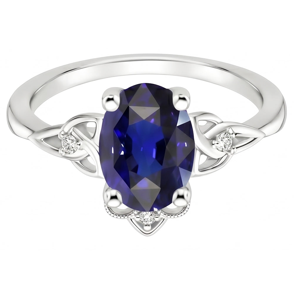 Anello da donna in oro con diamanti piccoli in stile vintage con zaffiro blu 2.50 carati