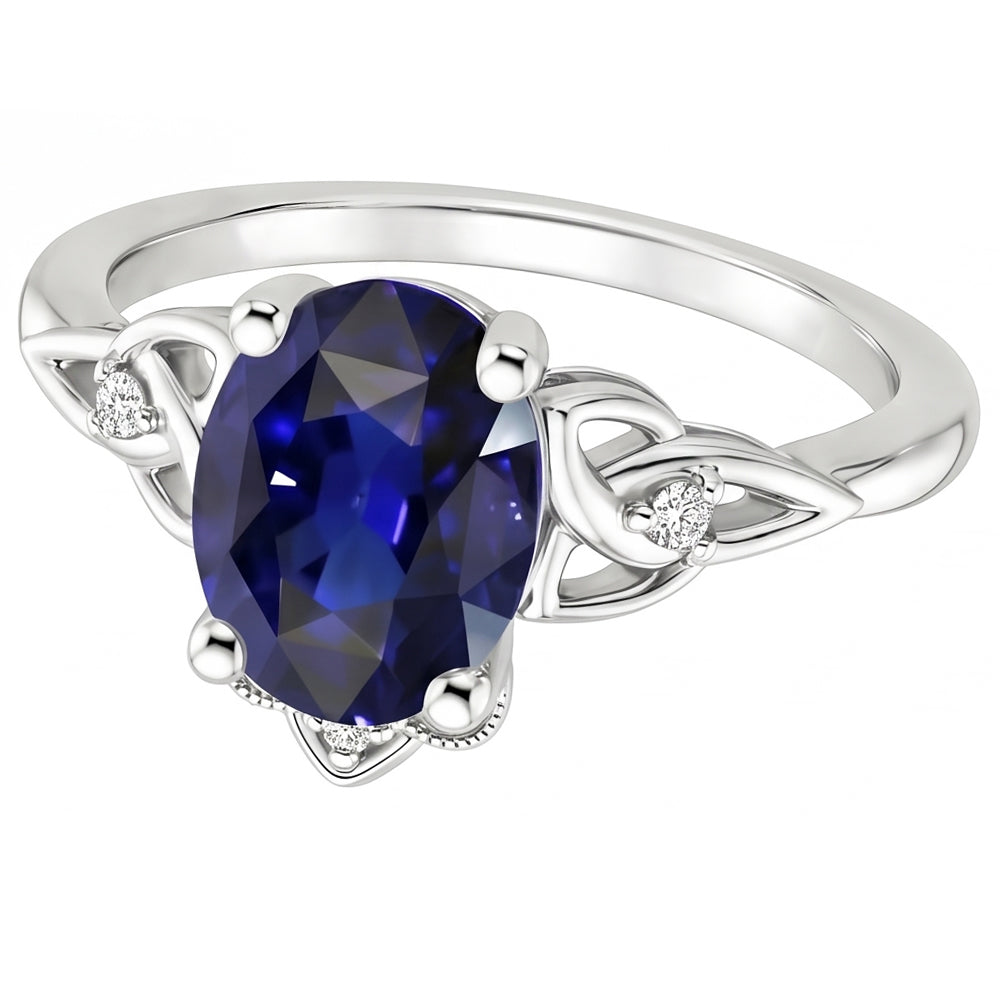 Anello da donna in oro con diamanti piccoli in stile vintage con zaffiro blu 2.50 carati