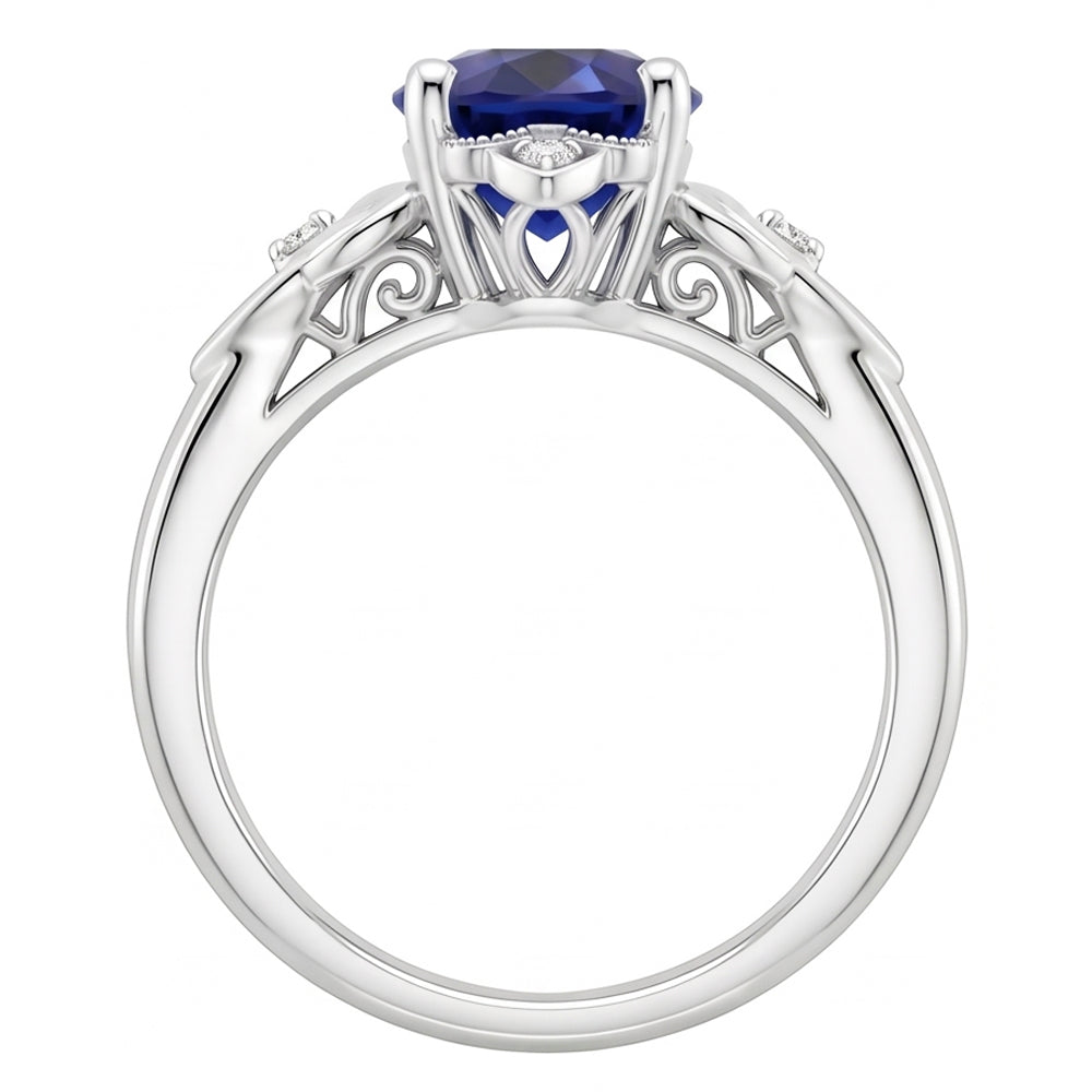 Anello da donna in oro con diamanti piccoli in stile vintage con zaffiro blu 2.50 carati
