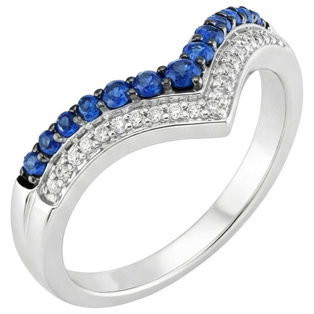Anello da donna in oro con diamanti rotondi e zaffiri blu 2 carati