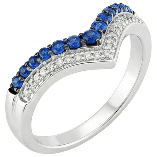 Anello da donna in oro con diamanti rotondi e zaffiri blu 2 carati