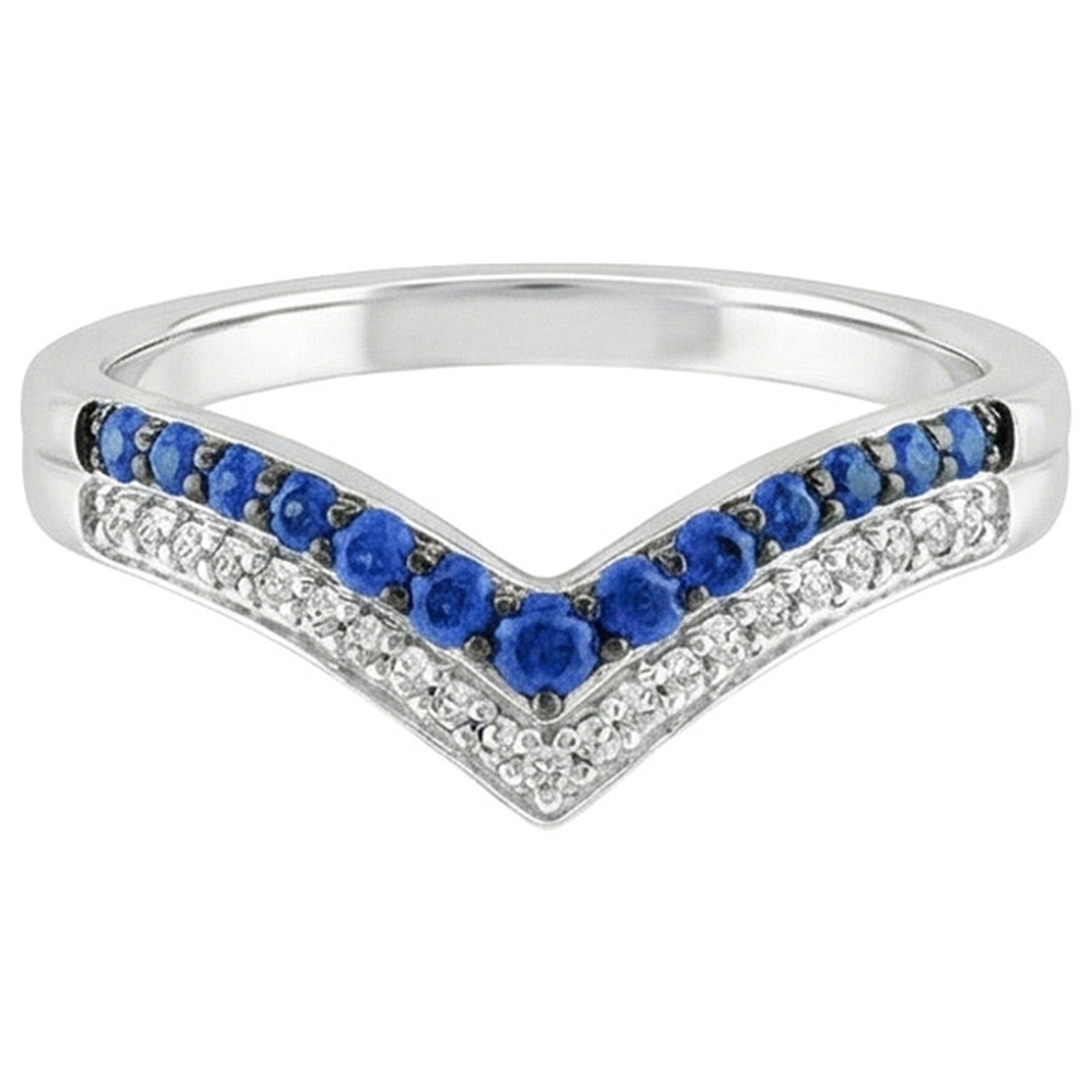 Anello da donna in oro con diamanti rotondi e zaffiri blu 2 carati