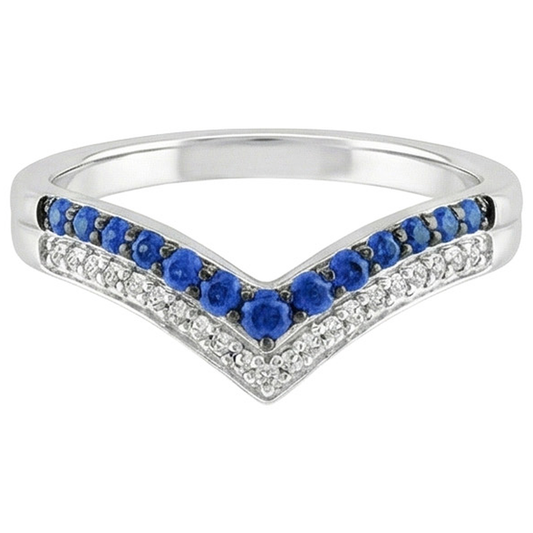 Anello da donna in oro con diamanti rotondi e zaffiri blu 2 carati
