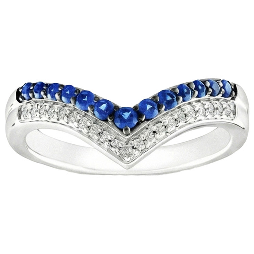 Anello da donna in oro con diamanti rotondi e zaffiri blu 2 carati