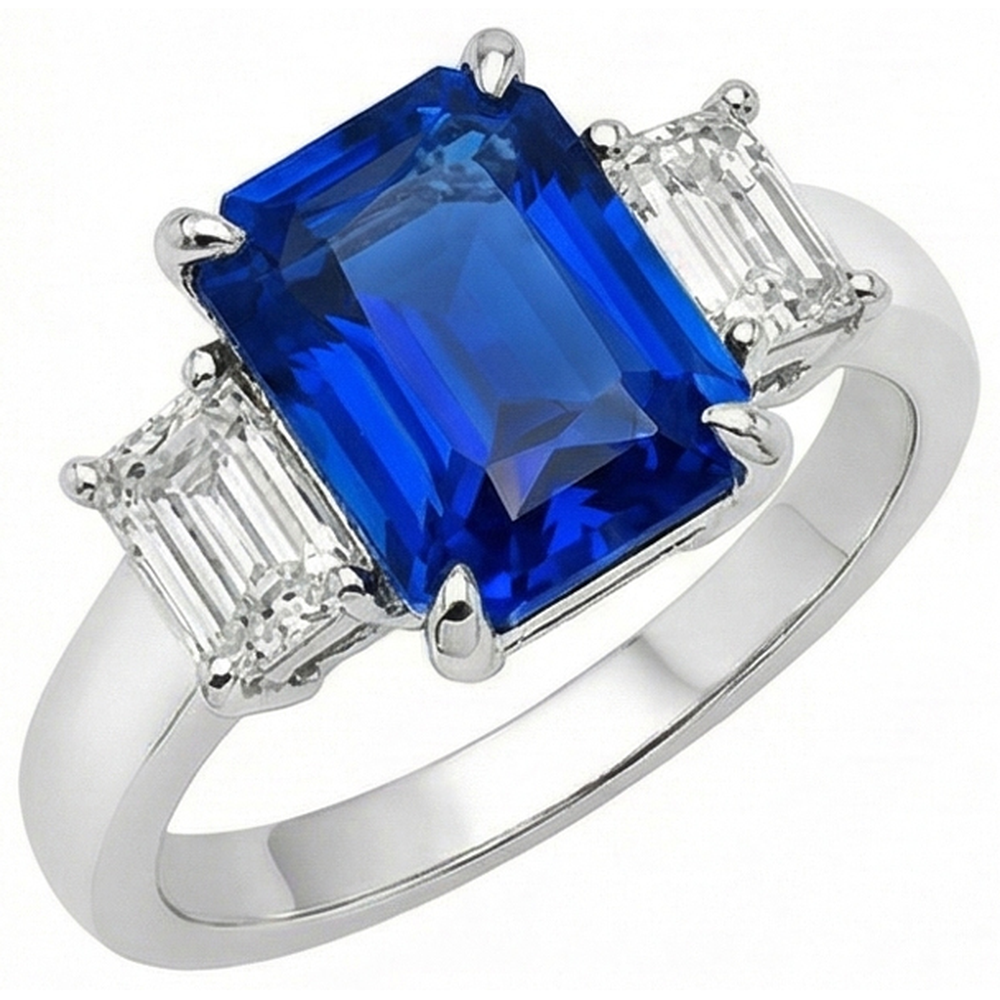 Anello da donna in oro con diamanti taglio smeraldo gioielli in zaffiro naturale 5 carati