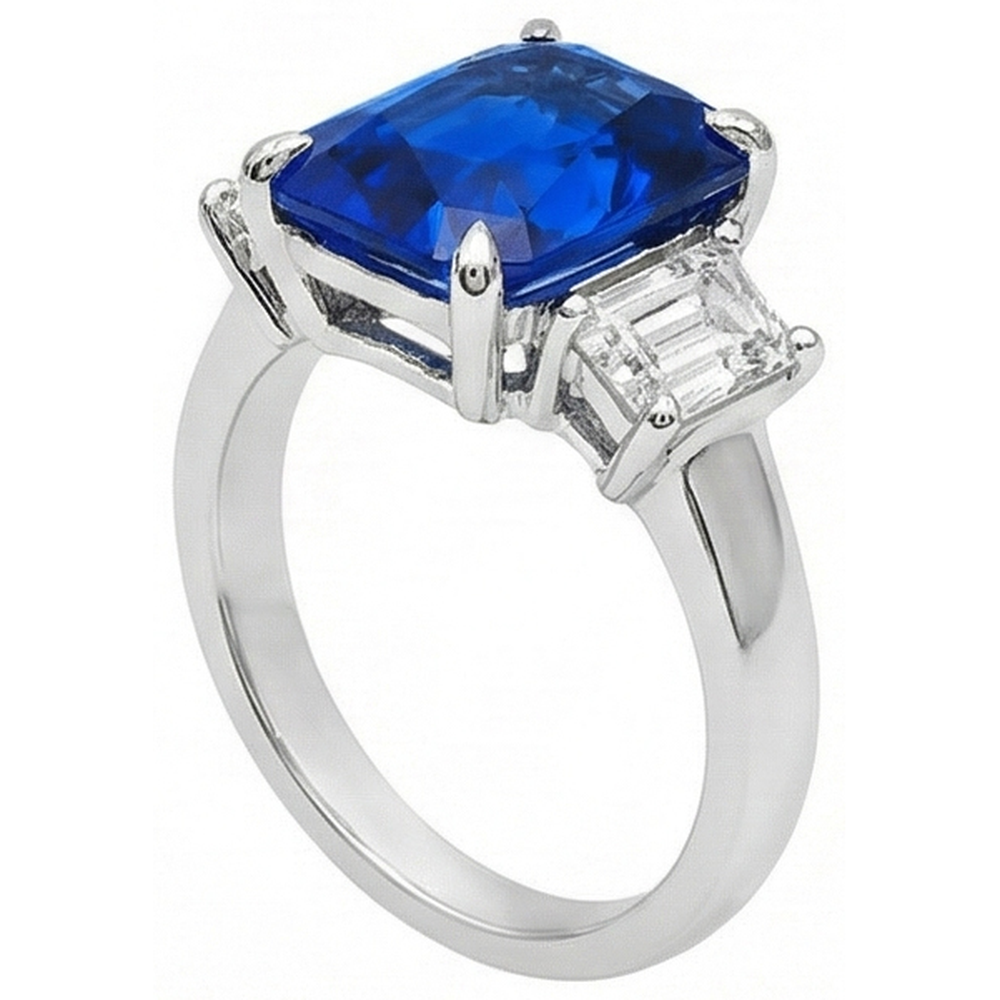 Anello Con Zaffiro Taglio Smeraldo Quadrato E Diamanti Pavé In Oro Bianco 18K - OROGEM Jewelers Anello Con Zaffiro Taglio Smeraldo Quadrato E Diamanti Pavé In Oro Bianco 18K - OROGEM Jewelers