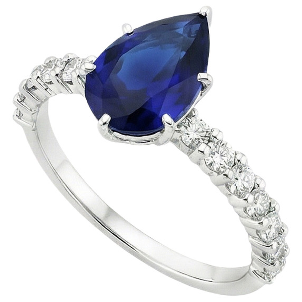 Anello da donna in oro con pietre preziose. zaffiro blu e diamanti 7.25 carati