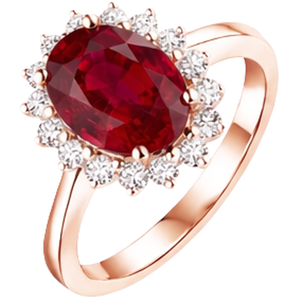 Anello da donna in oro rosa 14K con rubini a taglio ovale e diamanti rotondi 8.50 ct
