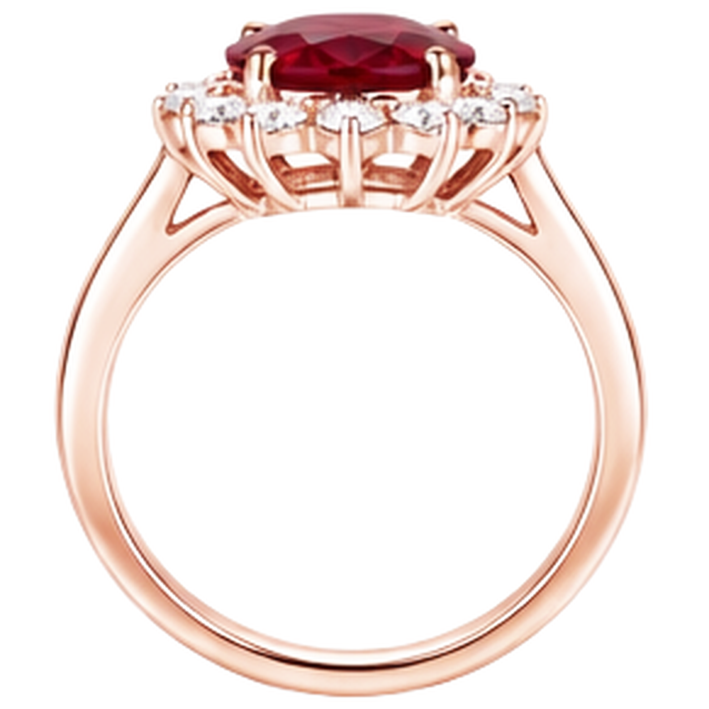 Anello da donna in oro rosa 14K con rubini a taglio ovale e diamanti rotondi 8.50 ct