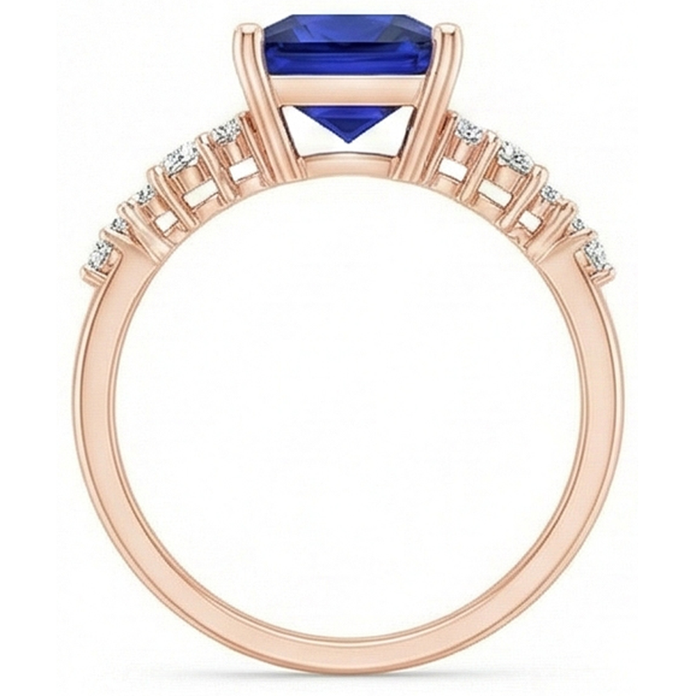Anello da donna in oro rosa con pietra preziosa zaffiro blu con accenti 3.75 carati