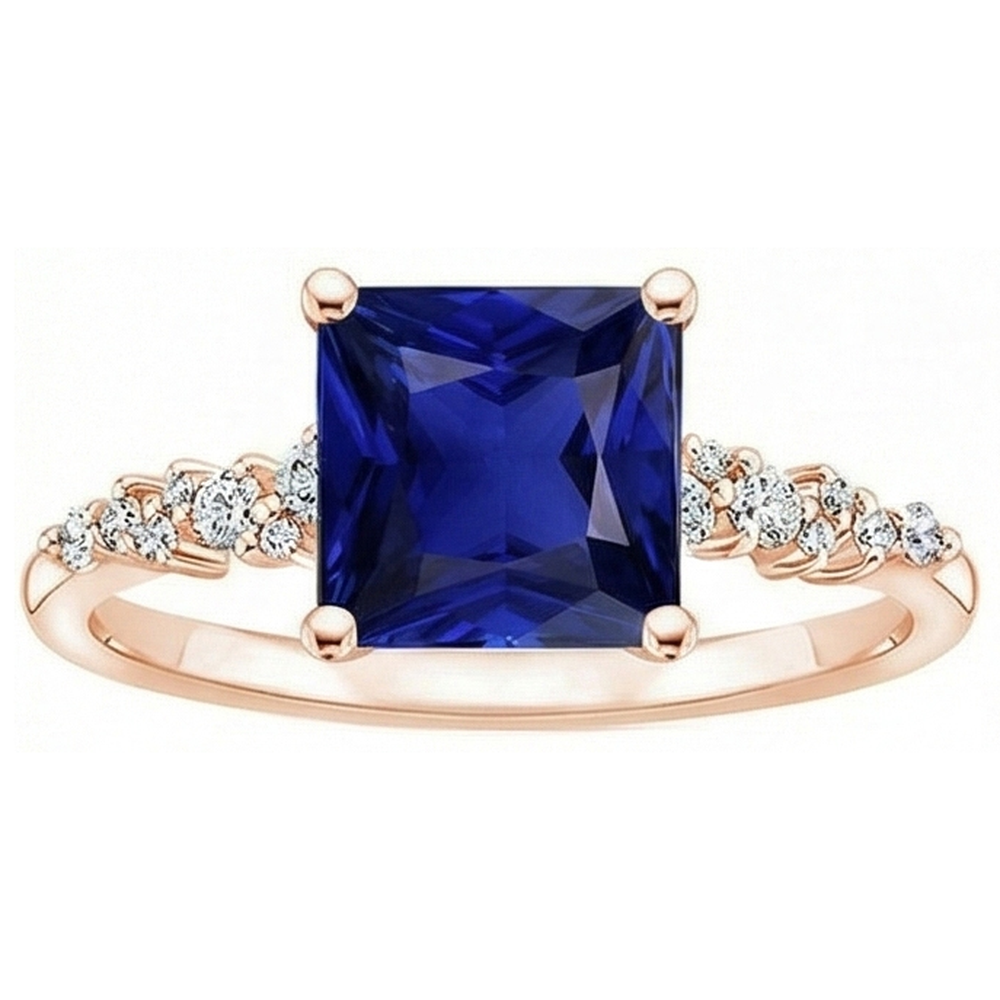 Anello da donna in oro rosa con pietra preziosa zaffiro blu con accenti 3.75 carati