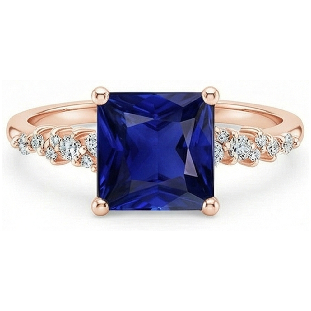 Anello da donna in oro rosa con pietra preziosa zaffiro blu con accenti 3.75 carati