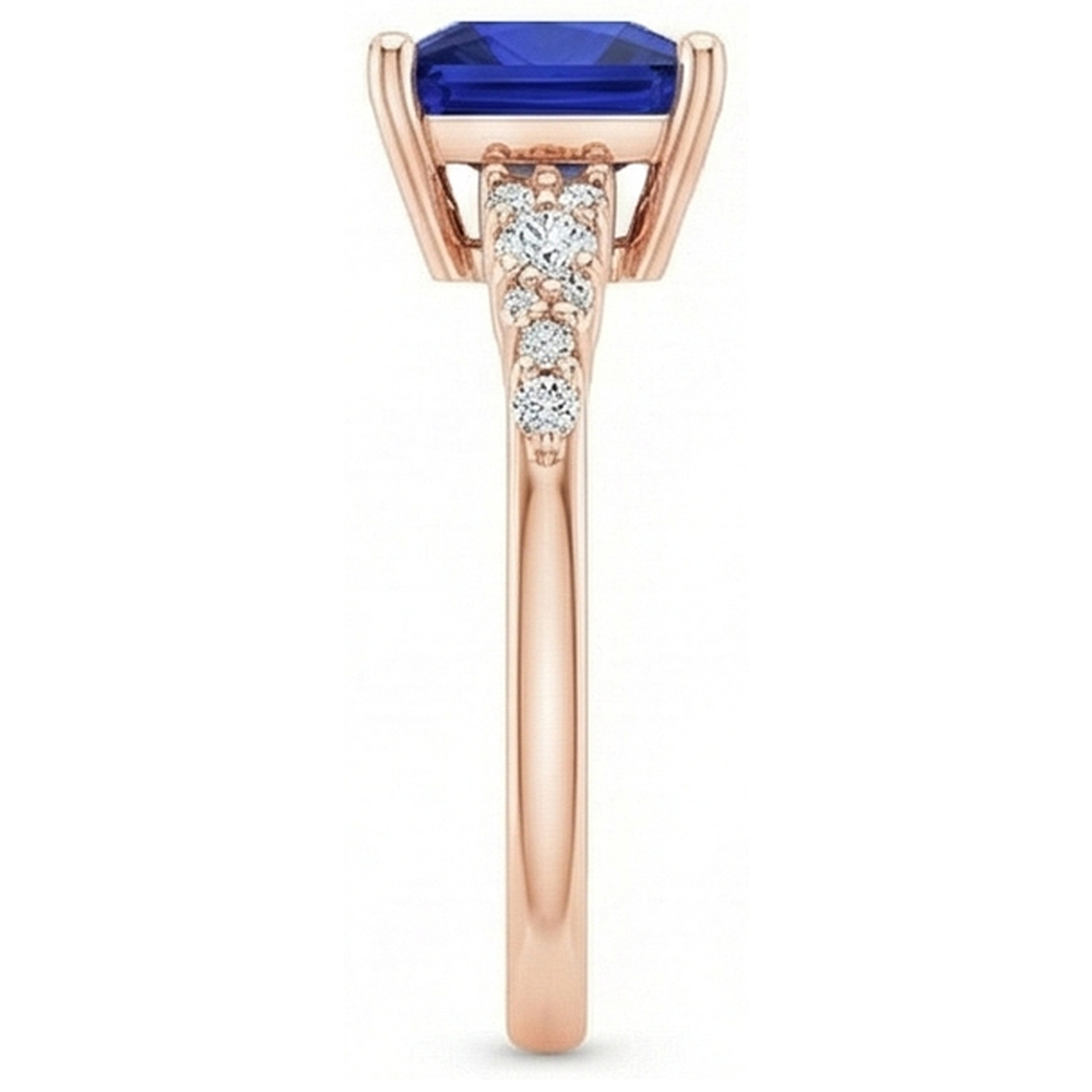 Anello da donna in oro rosa con pietra preziosa zaffiro blu con accenti 3.75 carati
