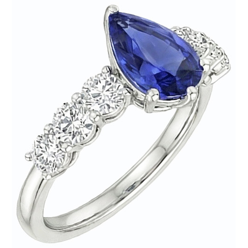 Anello da donna in pietra preziosa zaffiro blu a forma di pera con accenti 4 carati