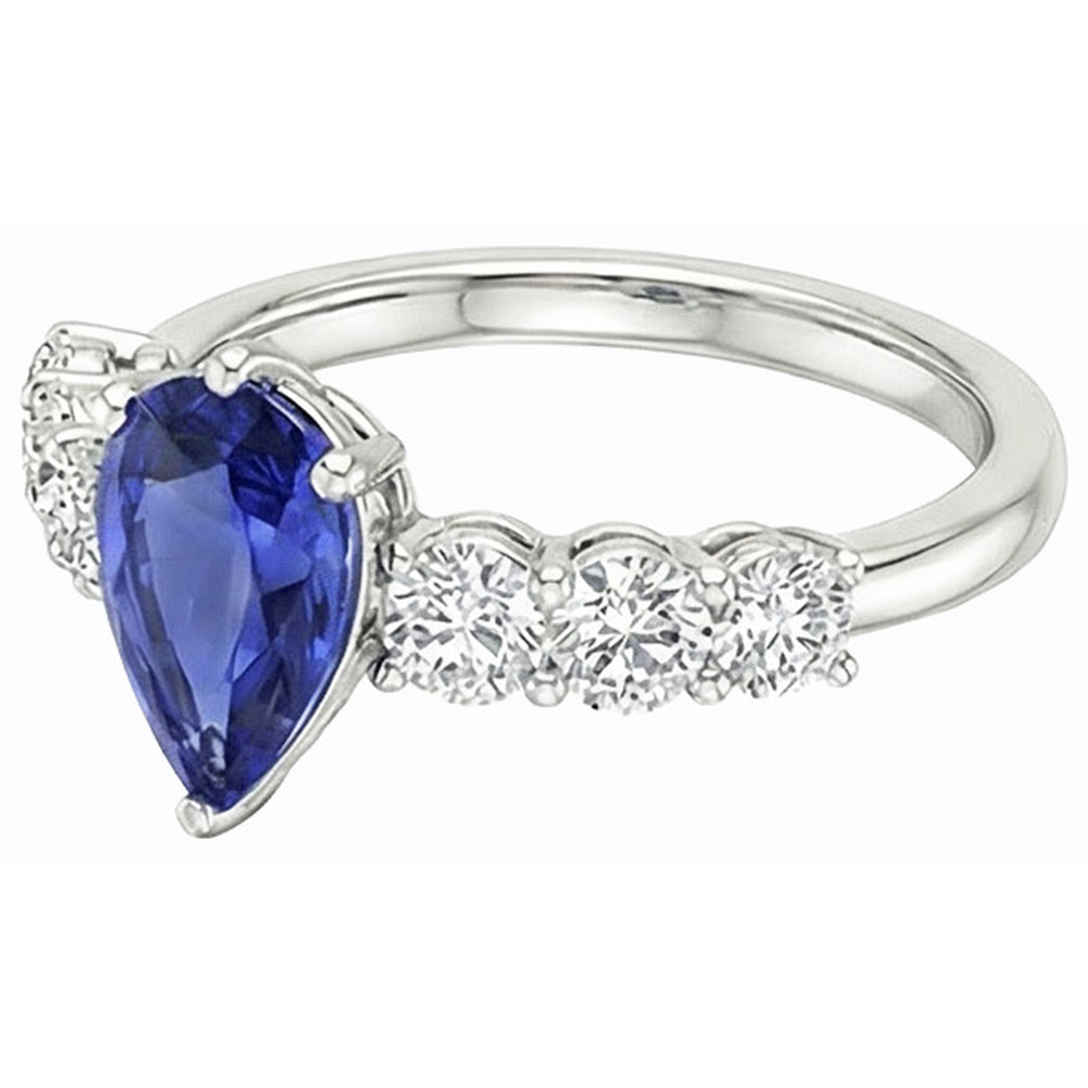 Anello da donna in pietra preziosa zaffiro blu a forma di pera con accenti 4 carati