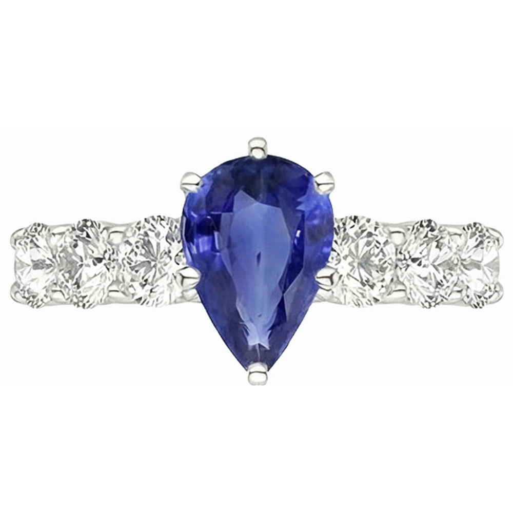 Anello da donna in pietra preziosa zaffiro blu a forma di pera con accenti 4 carati