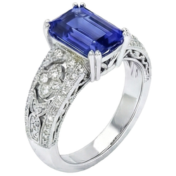 Anello da donna in stile vintage con zaffiro blu smeraldo e diamanti 9.75 carati