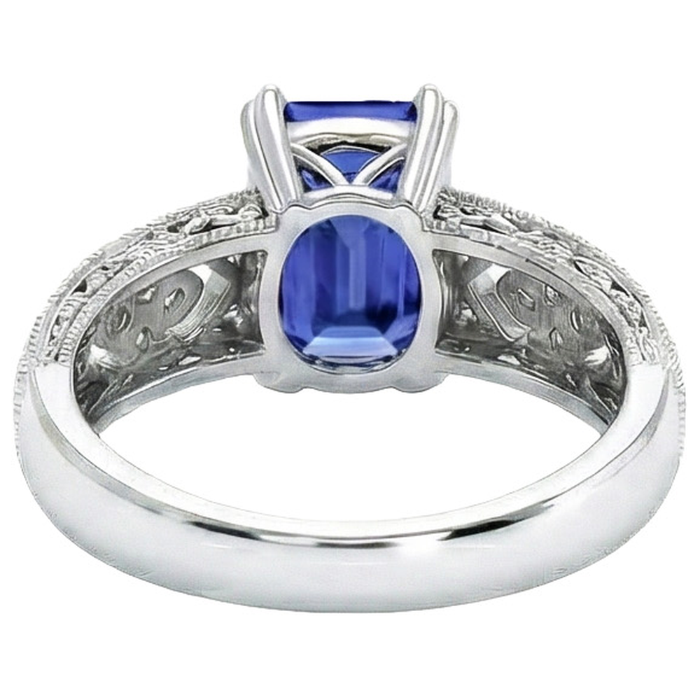 Anello da donna in stile vintage con zaffiro blu smeraldo e diamanti 9.75 carati