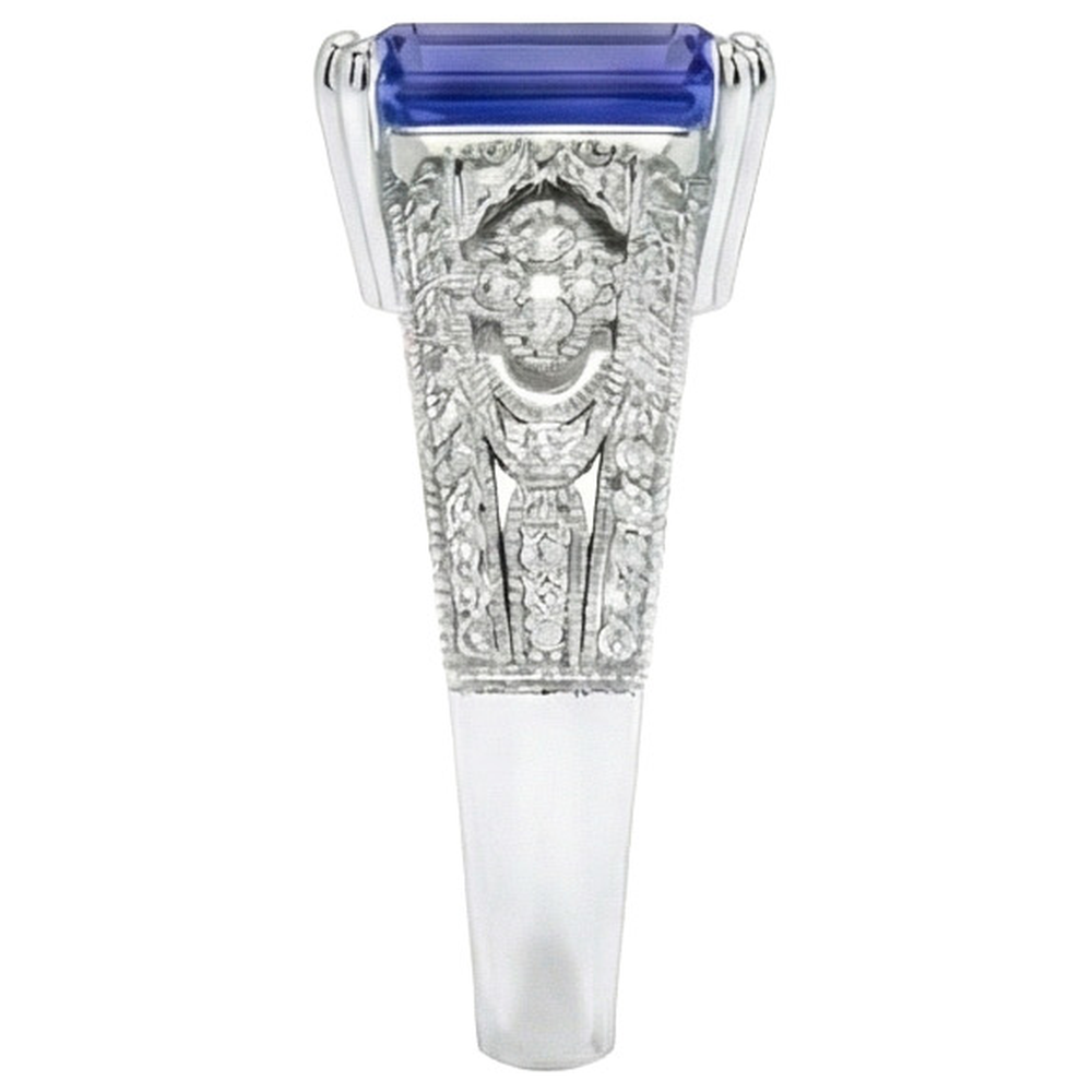 Anello da donna in stile vintage con zaffiro blu smeraldo e diamanti 9.75 carati