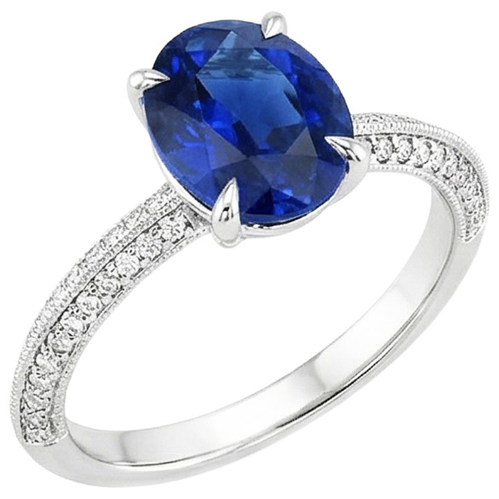 Anello da donna in zaffiro blu stile antico con accenti 5.50 carati